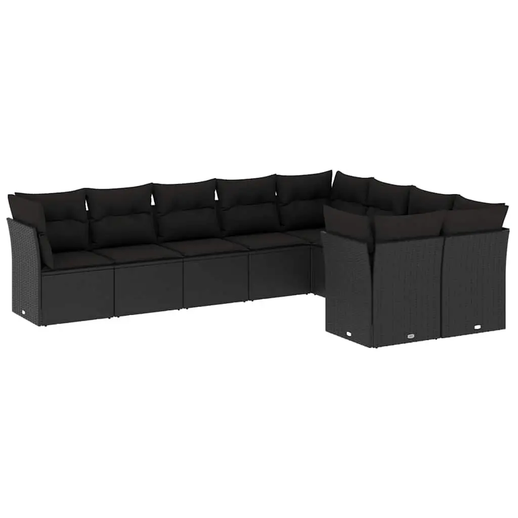 Garden Sofa Set 9 Piece Outdoor Furniture Black Poly Rattan Modular Patio