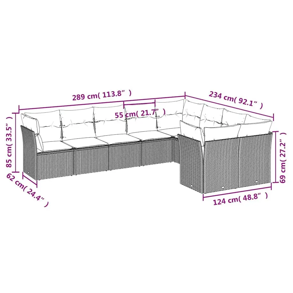 Garden Sofa Set 9 Piece Outdoor Furniture Black Poly Rattan Modular Patio