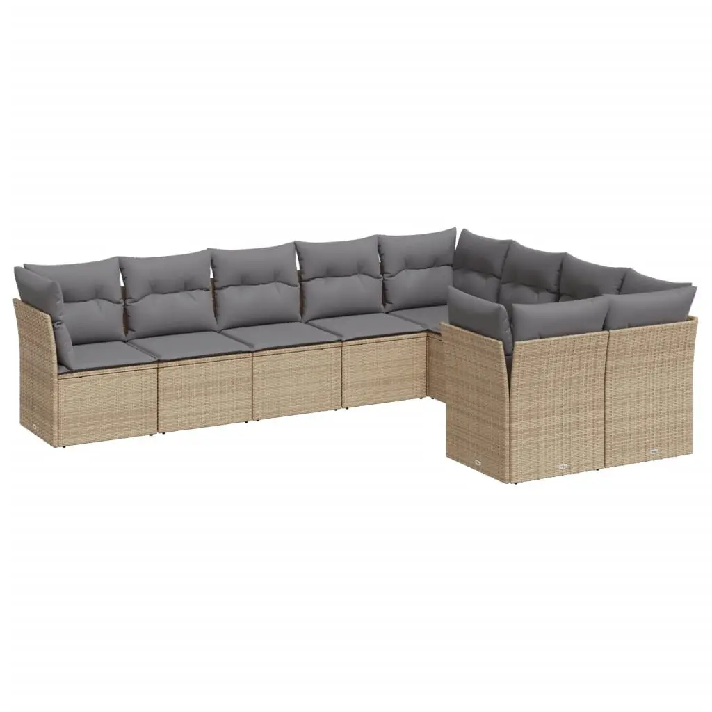 Outdoor Furniture Sofa Set 9 Piece Beige Poly Rattan Modular Seating for Garden Patio