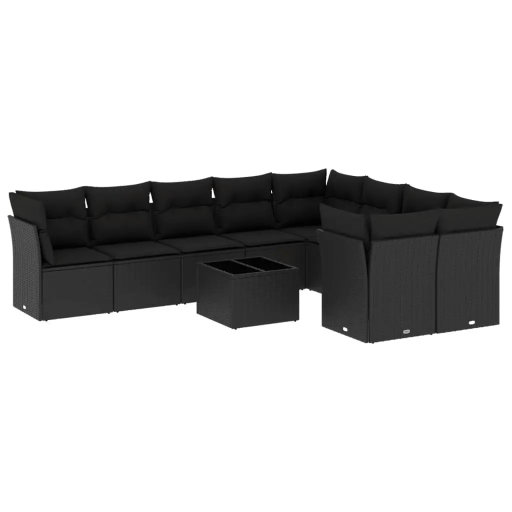 Garden Sofa Set Outdoor Furniture 10 Piece Black Poly Rattan Patio Sectional