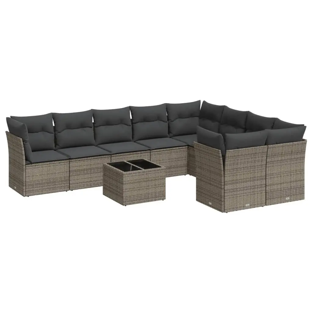 10 Piece Modular Garden Sofa Set Grey Poly Rattan Outdoor Furniture for Patio and Backyard