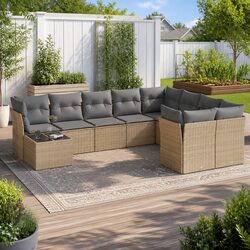 10-Piece Garden Sofa Set: Beige Modular Outdoor Furniture