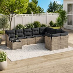 Garden Sofa Set 10 Piece Outdoor Furniture Grey Poly Rattan Modular Patio Lounge