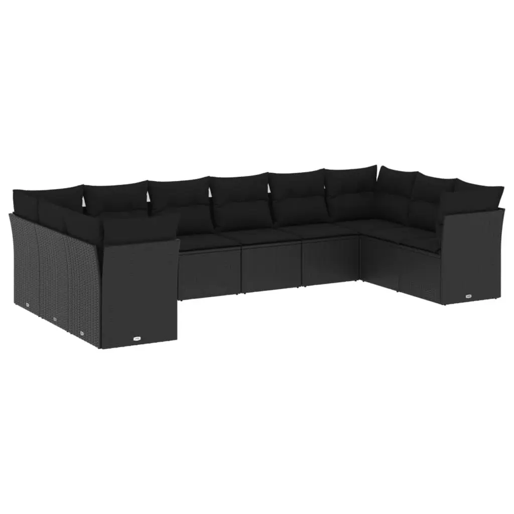 Garden Sofa Set 10 Piece Outdoor Furniture Black Poly Rattan Patio