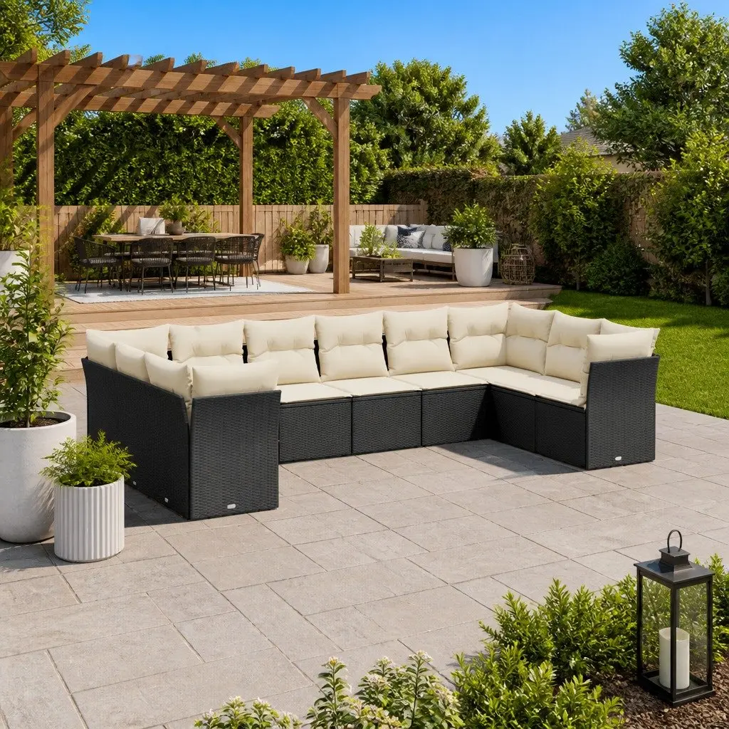Modular Outdoor Sofa Set 10 Piece Patio Furniture Black PE Rattan