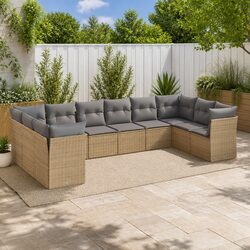 Garden Sofa Set 10 Piece Outdoor Furniture Beige Poly Rattan Patio Modular