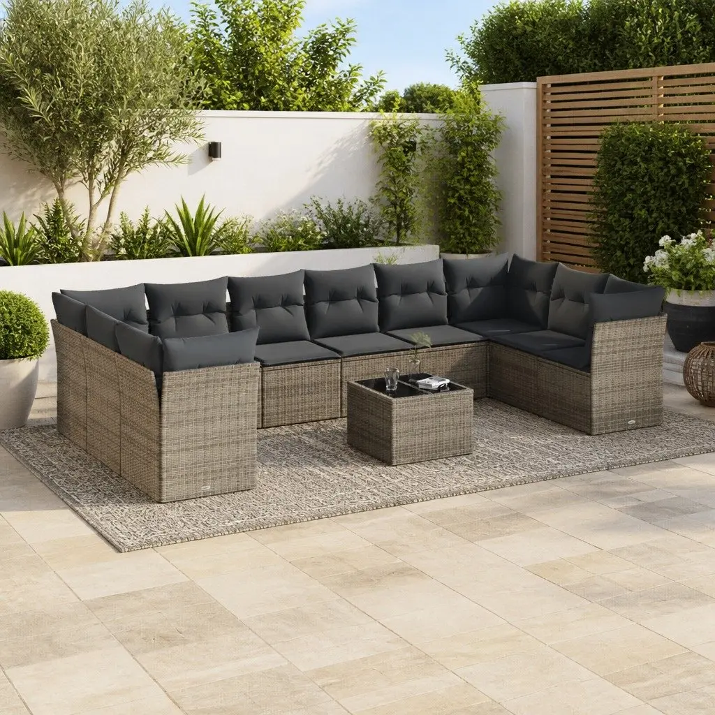 Garden Sofa Set Outdoor Furniture 11 Piece Grey Poly Rattan Patio Lounge