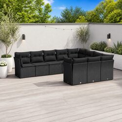Garden Sofa Set 10 Piece Outdoor Furniture Patio Black Poly Rattan Modular