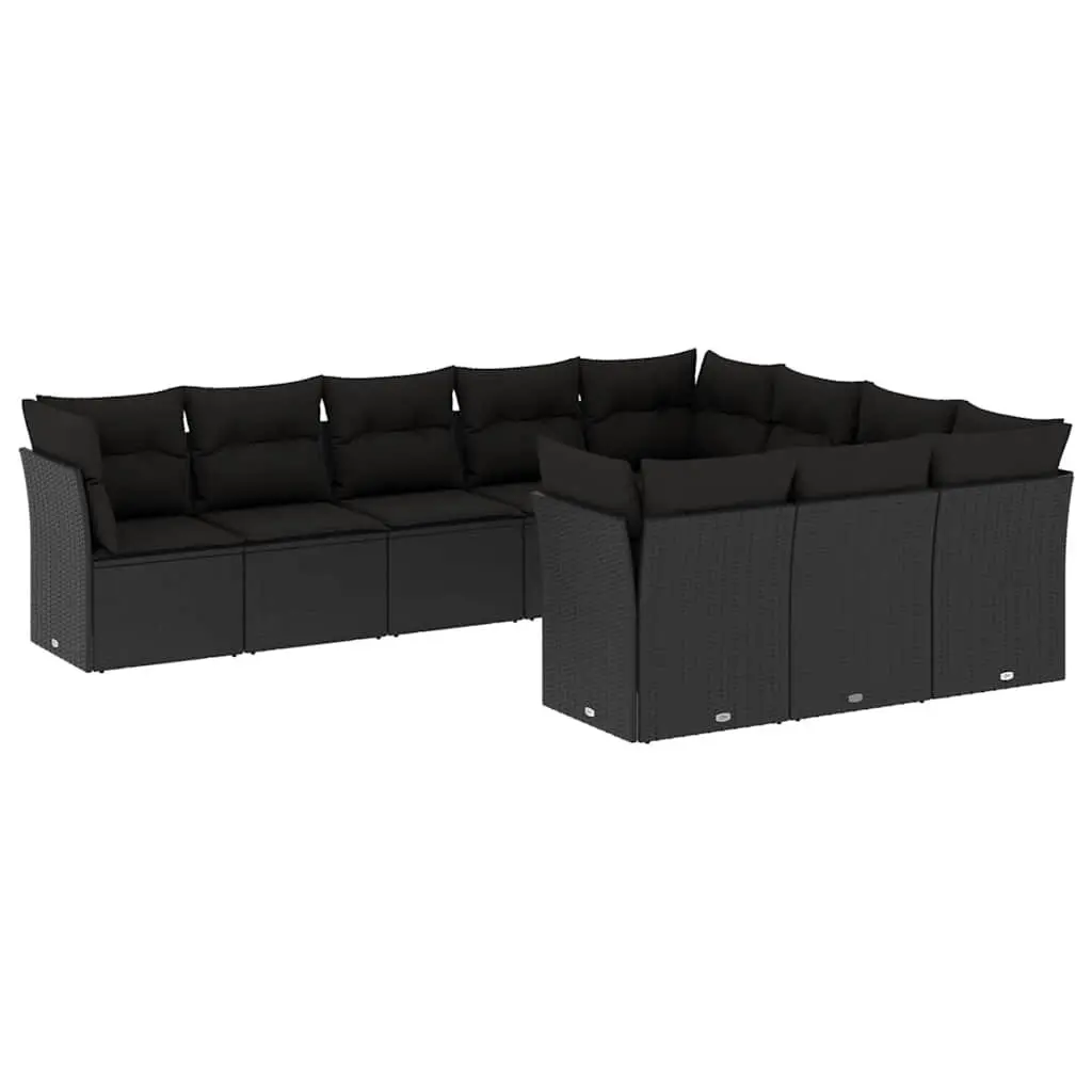 10-Piece Black Poly Rattan Outdoor Sofa Set