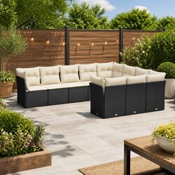 10 Piece Garden Sofa Set Black Poly Rattan Outdoor Furniture Patio Seating