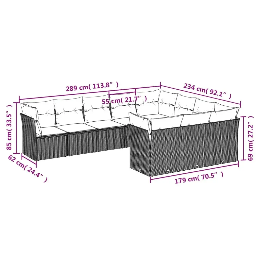 10 Piece Black Poly Rattan Sofa Set