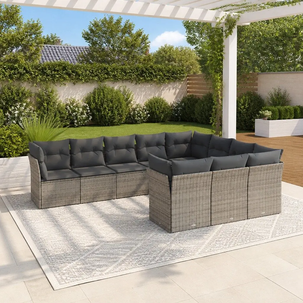 Garden Sofa Set Outdoor Furniture 10 Piece Grey with Storage Cushions