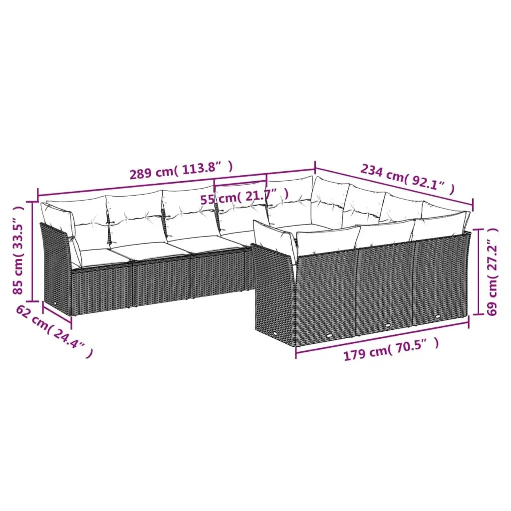 Garden Sofa Set Outdoor Furniture 10 Piece Grey with Storage Cushions