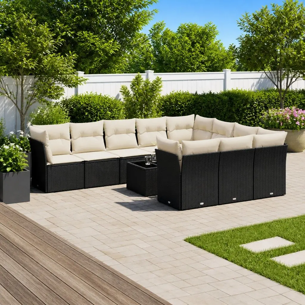 Outdoor Garden Sofa Set 11 Piece Black Poly Rattan Patio Furniture
