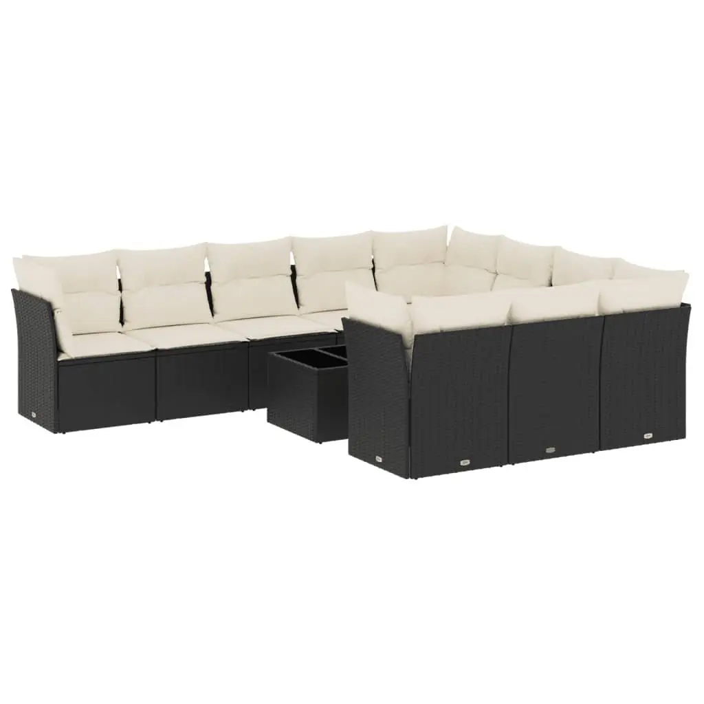 Outdoor Garden Sofa Set 11 Piece Black Poly Rattan Patio Furniture