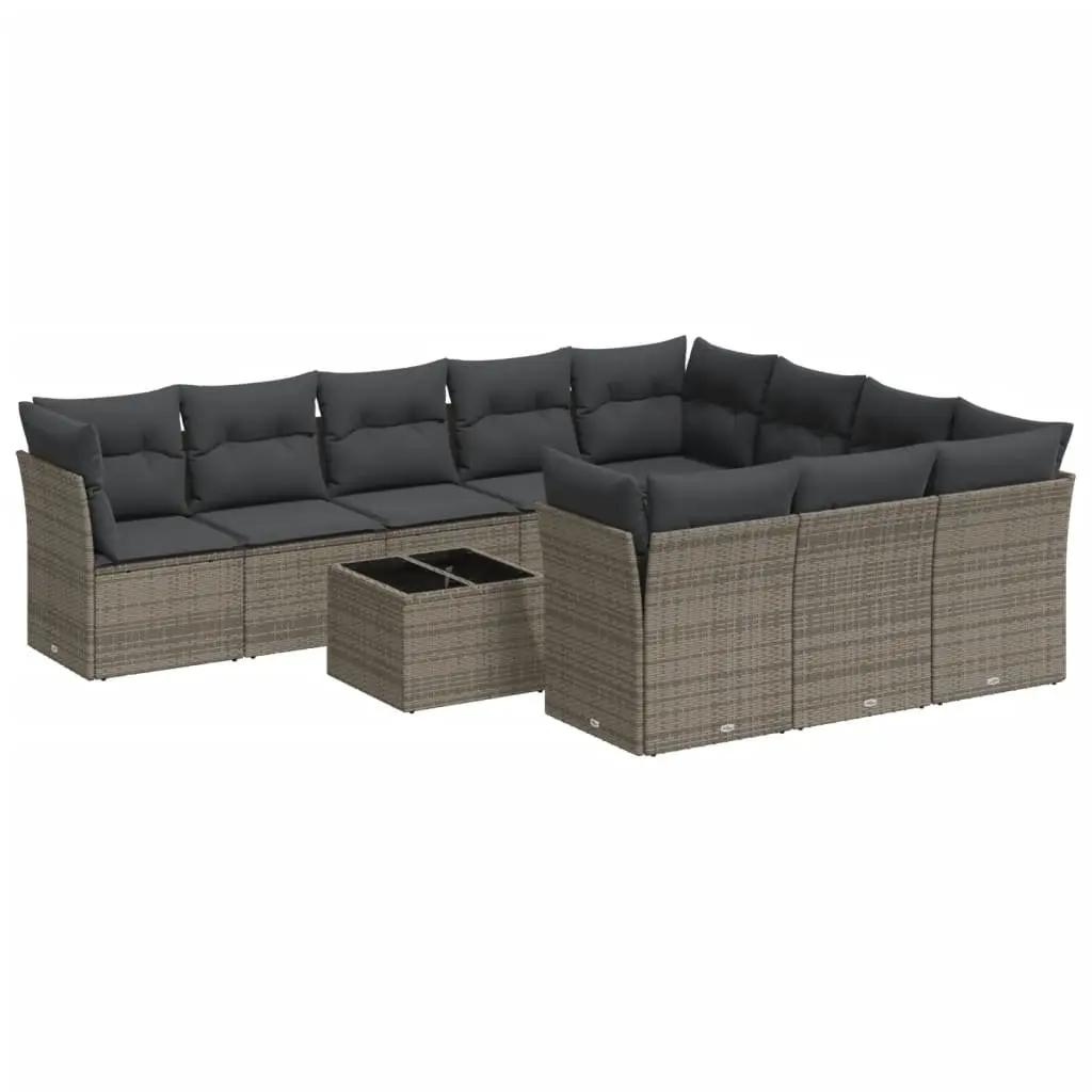 11 Piece Grey Modular Outdoor Sofa Set for Garden and Patio with Storage Function and Tempered Glass Tabletop