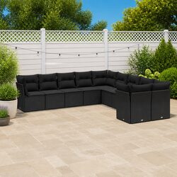 10-Piece Modular Black Patio Sofa Set with Cushions
