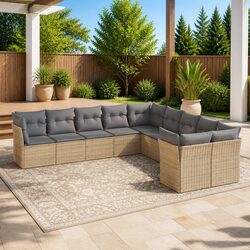 Garden Sofa Set 10 Piece Modular Beige PE Rattan Furniture