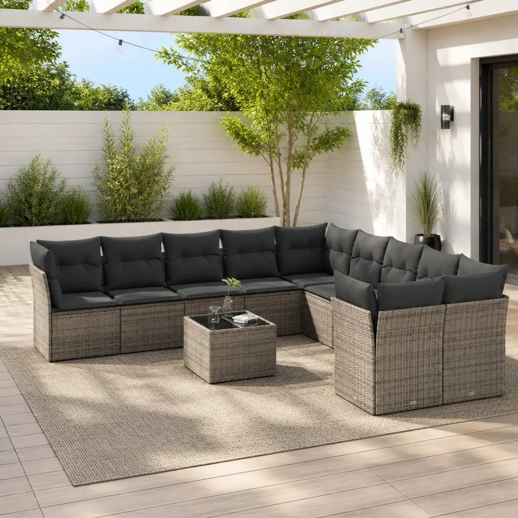 Garden Sofa Set 11 Piece Grey Poly Rattan Outdoor Furniture for Patio and Garden
