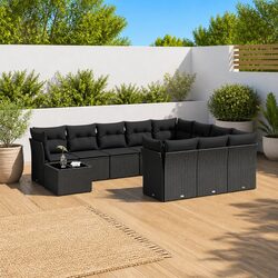 Garden Sofa Set 11 Pieces Black Poly Rattan Details