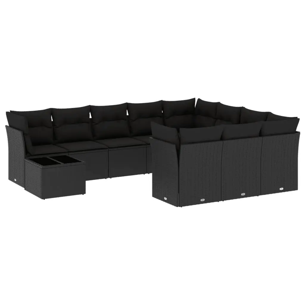 Garden Sofa Set Outdoor Furniture 11 Piece Black Poly Rattan Patio Sectional