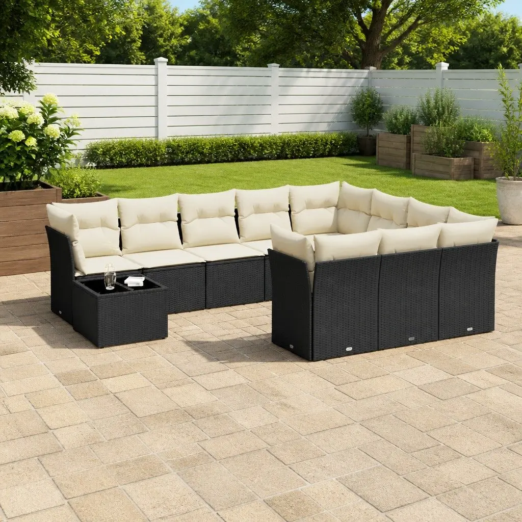 Outdoor Modular Sofa Set 11 Piece Patio Furniture Black Rattan with Cushions