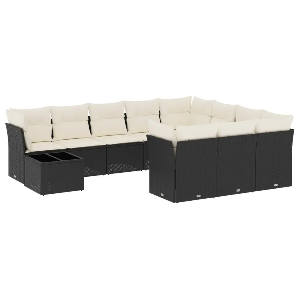 Outdoor Modular Sofa Set 11 Piece Patio Furniture Black Rattan with Cushions