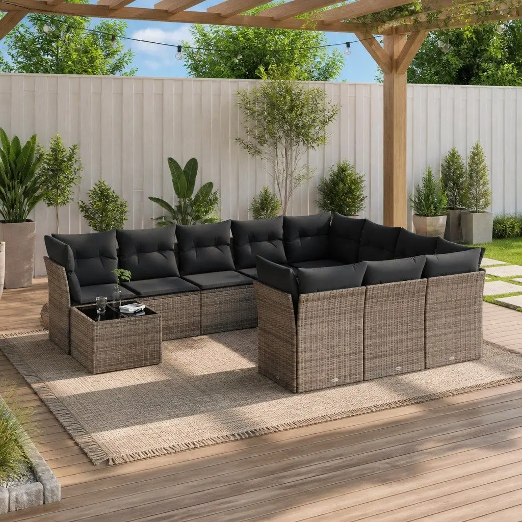 Garden Sofa Set Outdoor Furniture 11 Piece Grey Poly Rattan Patio Seating