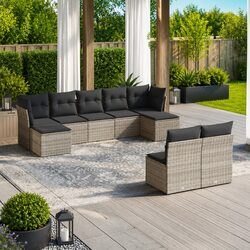 9-Piece Outdoor Sofa Set: Grey Poly Rattan Details