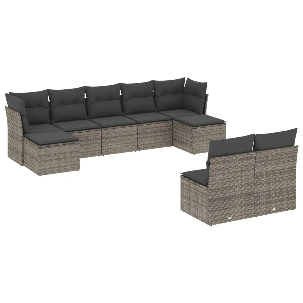 9 Piece Modular Outdoor Sofa Set for Garden or Patio Grey Poly Rattan with Cushions and Storage