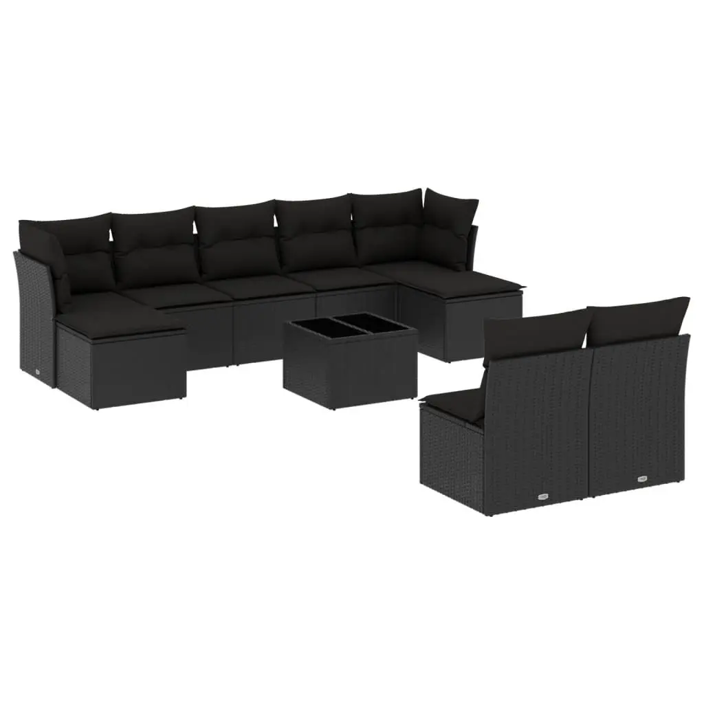 10 Piece Outdoor Garden Sofa Set for Patio Black Poly Rattan Furniture