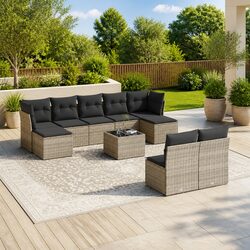 10 Piece Garden Sofa Set Grey Rattan with Storage Function