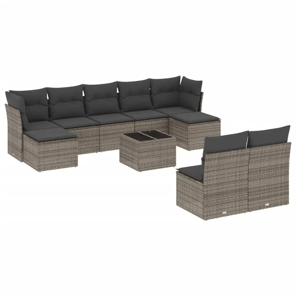 Garden Sofa Set Outdoor Furniture 10 Piece Grey Poly Rattan with Cushions