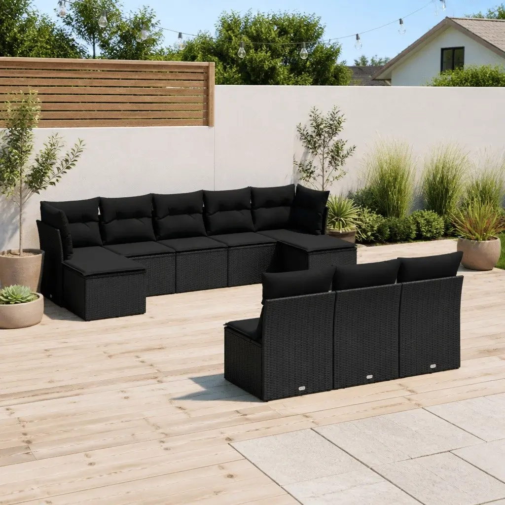 Garden Sofa Set Outdoor Furniture Modular 10 Piece Black Poly Rattan