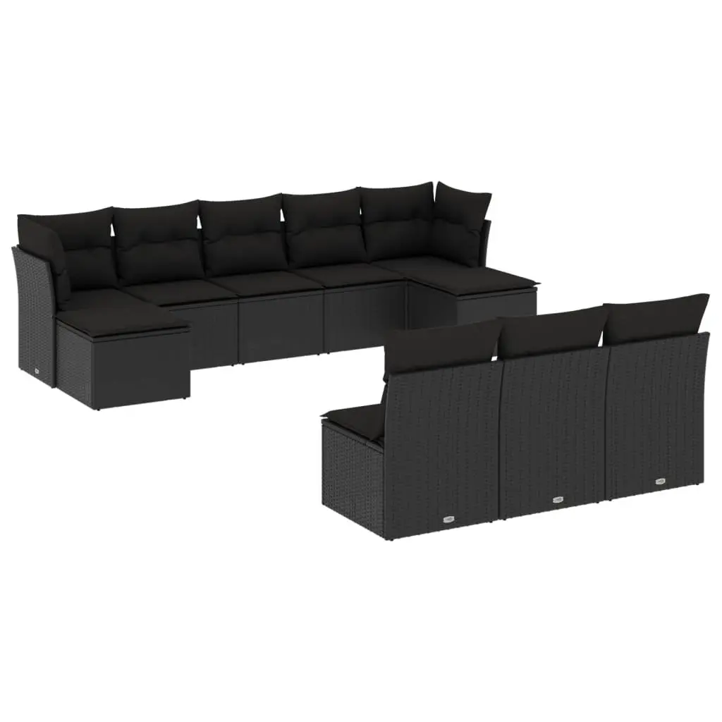 Garden Sofa Set Outdoor Furniture Modular 10 Piece Black Poly Rattan