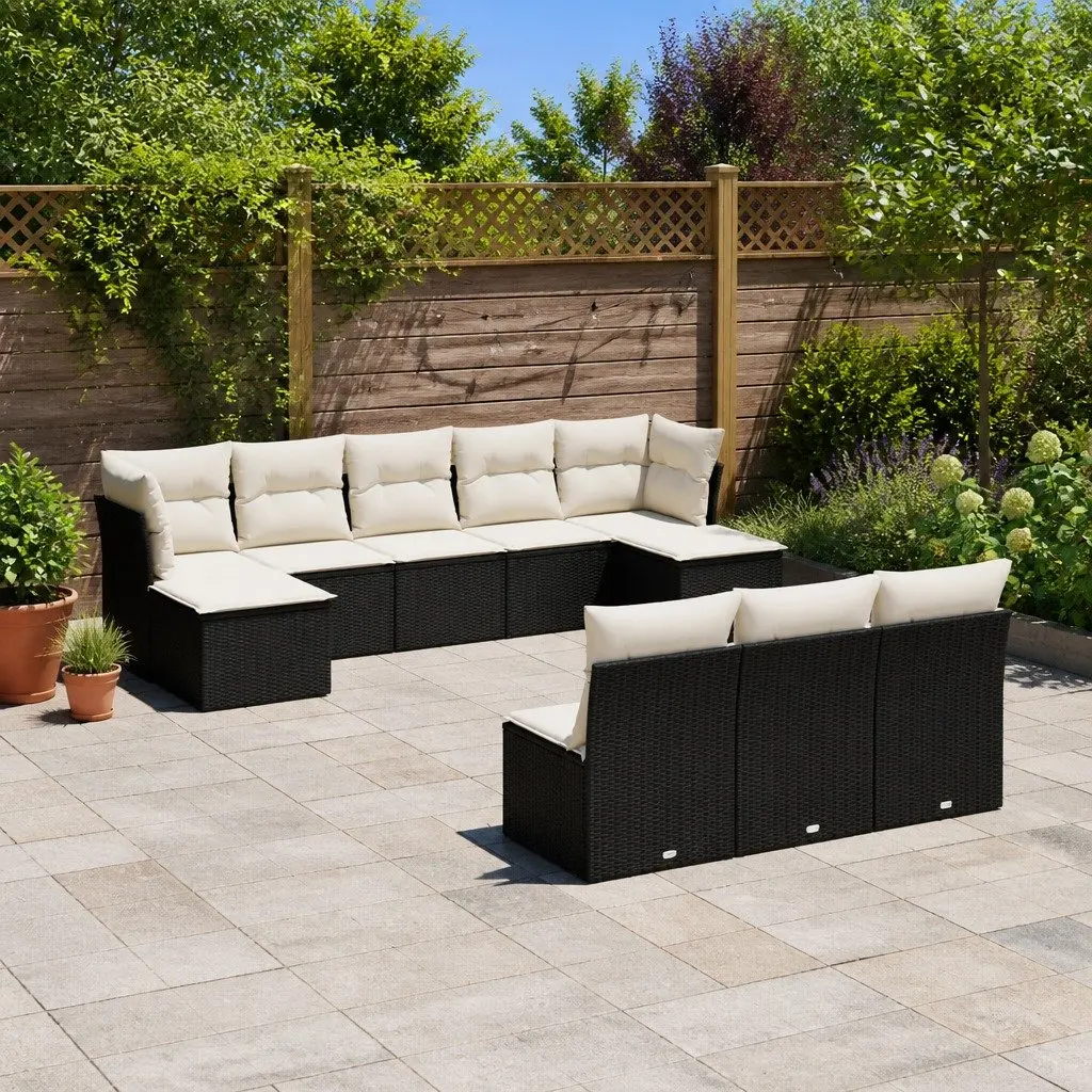Garden Sofa Set Outdoor Furniture 10 Piece Black Poly Rattan with Cushions