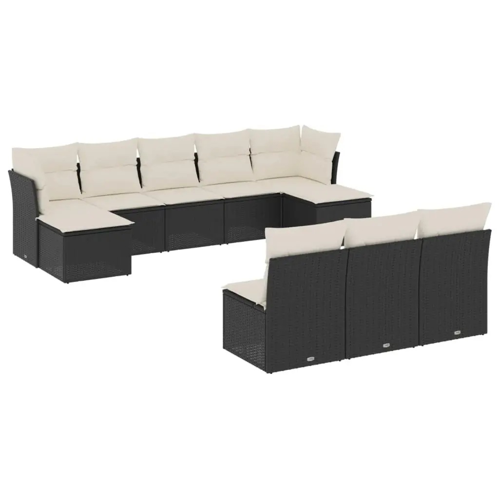 Garden Sofa Set Outdoor Furniture 10 Piece Black Poly Rattan with Cushions