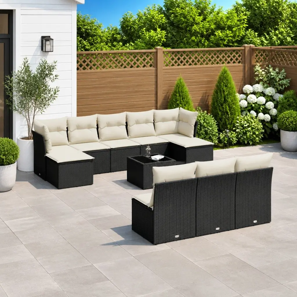 Garden Sofa Set Outdoor Furniture Patio Seating 11 Piece Black Rattan Modular