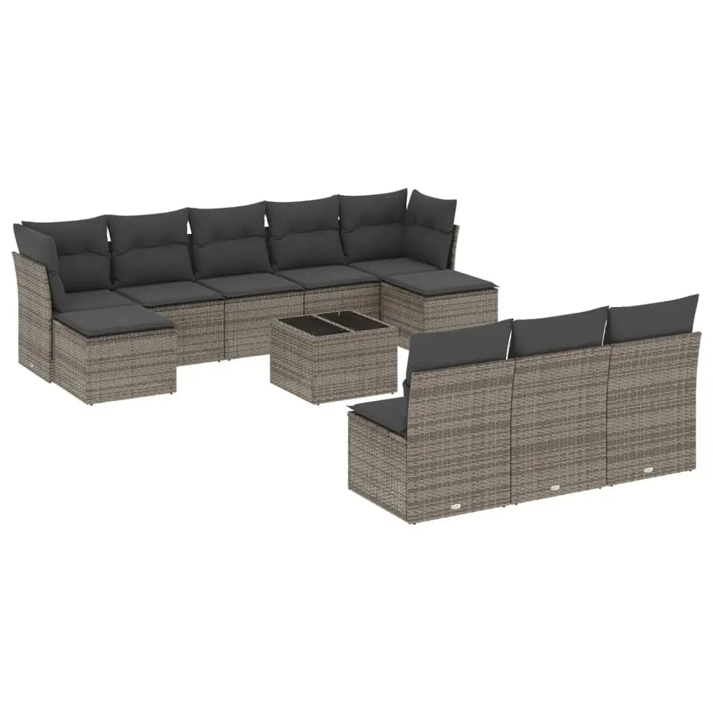 Garden Sofa Set 11 Piece Grey Poly Rattan Outdoor Furniture