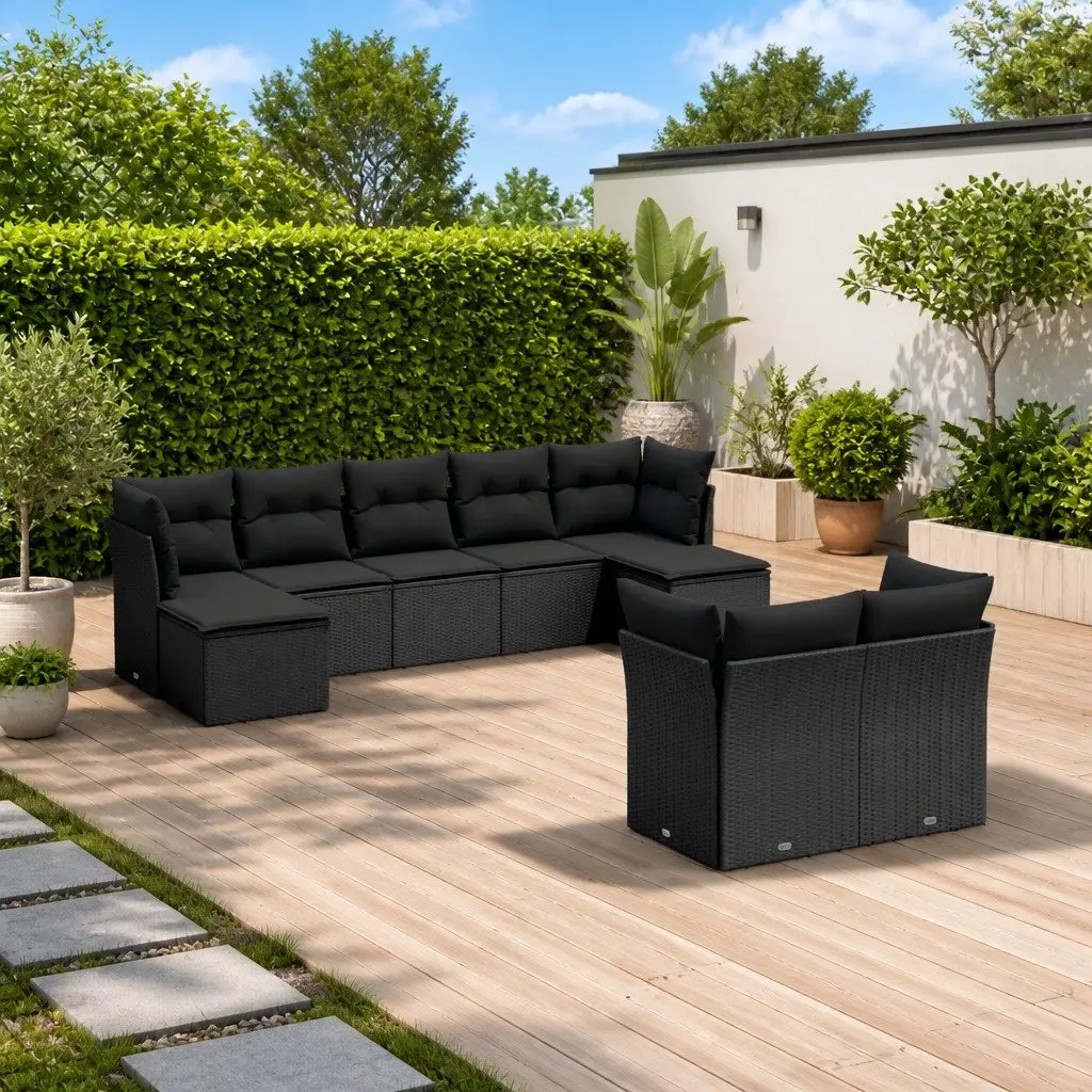 Modular Black Poly Rattan Garden Sofa Set 9 Piece Outdoor Patio Furniture