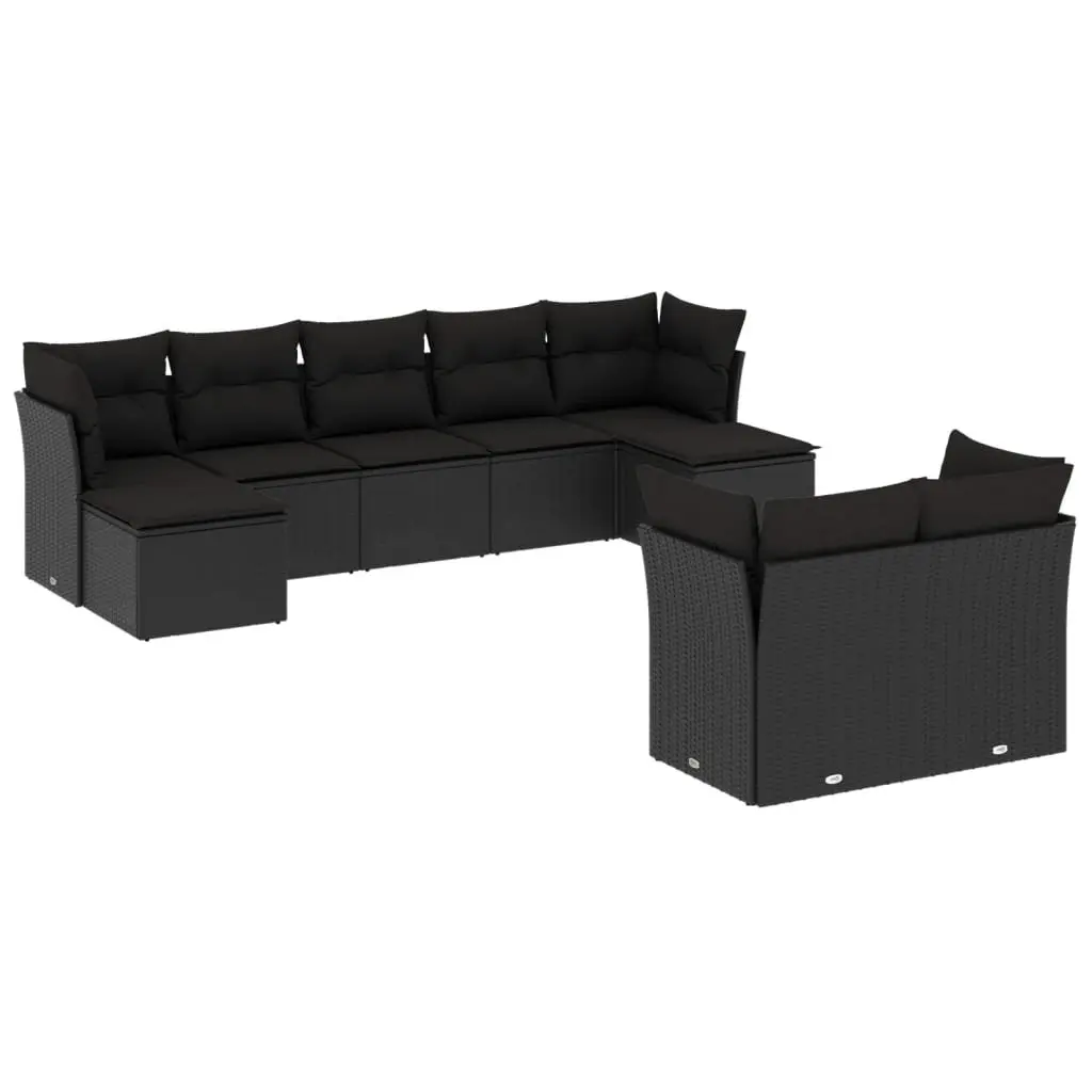 Modular Black Poly Rattan Garden Sofa Set 9 Piece Outdoor Patio Furniture
