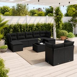Garden Sofa Set 10 Piece Outdoor Furniture Black Poly Rattan Patio Lounge