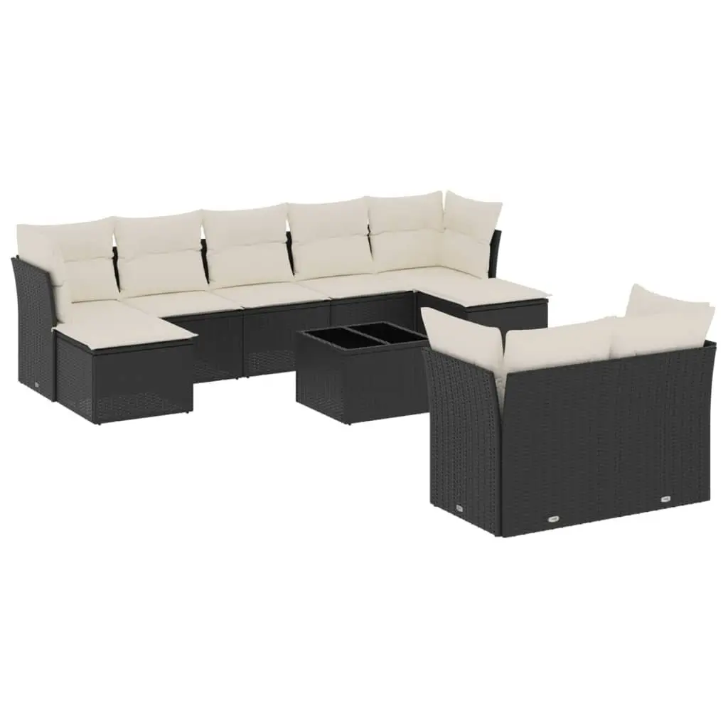 Garden Sofa Set Outdoor Furniture 10 Piece Black Poly Rattan with Cushions