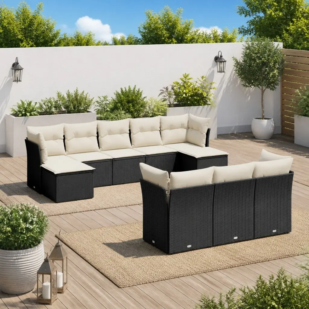Garden Sofa Set Outdoor Furniture 10 Piece Modular Black Patio Seating