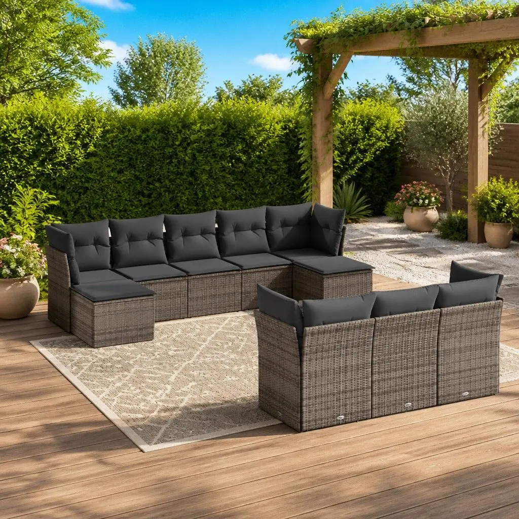 Grey Poly Rattan 10 Piece Sofa Set