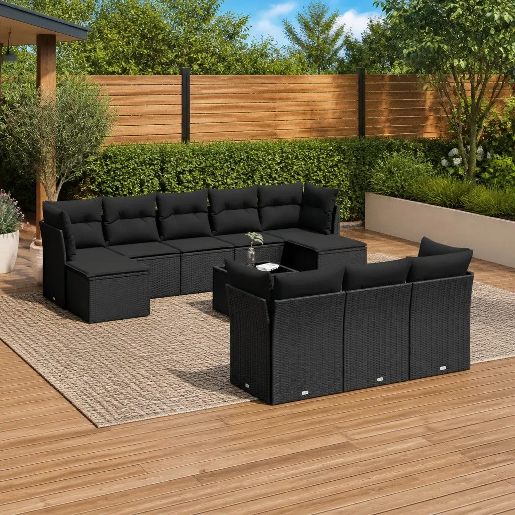 Garden Sofa Set Outdoor Furniture 11 Piece Black Poly Rattan Patio