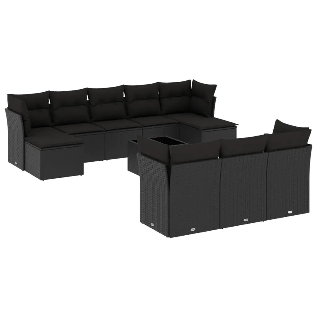 Garden Sofa Set Outdoor Furniture 11 Piece Black Poly Rattan Patio