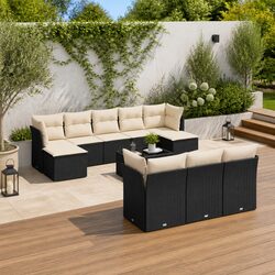 Garden Sofa Set 11 Piece Outdoor Furniture Black Poly Rattan Patio Sectional