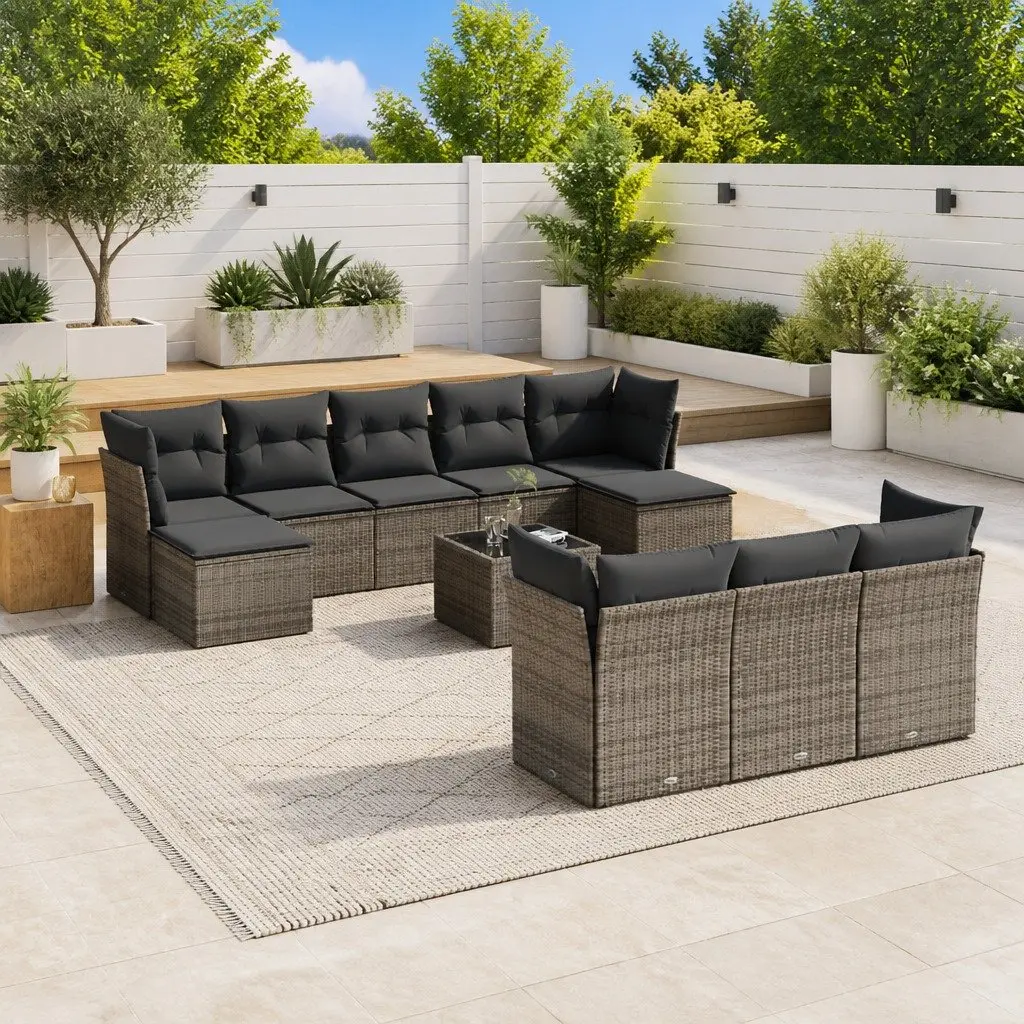 Garden Sofa Set 11 Piece Outdoor Furniture Patio Lounge Grey with Storage