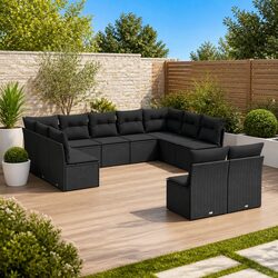 Garden Sofa Set 11 Piece Outdoor Furniture Patio Seating Black with Cushions
